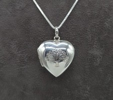 Echt Silber Herz Medaillon Lebensbaum Kette Amulett zum Öffnen für 2 Bilder