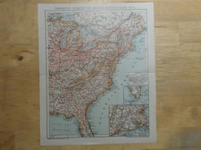 Orig.(1908) Lithographie Landkarte Staaten Amerika östlicher Teil (B1B)