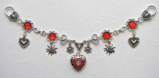 Edle Charivari Kette Rot Herz Strass Edelweiß Oktoberfest Trachtenschmuck Wasen