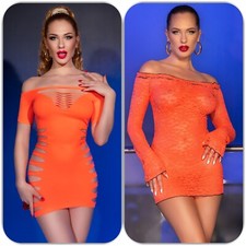 SeXy Nahtloses Minikleid Neonpink Violett Kleid Cut Outs Stretch Neonorange GoGo