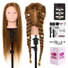 Salon 28" Übungskopf Friseurkopf Puppenkopf Ausbildung Kosmetik Haar 60%Echthaar