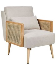 Sessel Stoff beige Wiener-Geflecht Rattan mit hellen Holzbeinen Kissen Orum