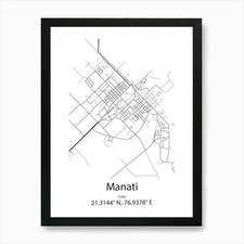 Manati, Kuba minimalistische Karte Kunstdruck gerahmtes Wandbild Poster Leinwanddruck Bild