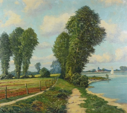 Flusslandschaft mit segelboot - mit,