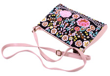 Tasche Boho Leder rosa Stoff