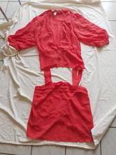 80er Zweiteiler ROT Top+Bluse NEU 50 3/4 Arm Glitzer Schößchen Raffung