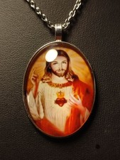 Unser geliebter Herr Jesus Christus Medaillon glasiert Halskette in Silber