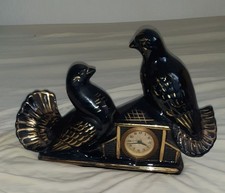 Vintage Tischuhr Vogelmotiv Uhr Kaminuhr Keramik Tauben Vögel Deko Dachbodenfund