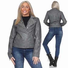 Damen Lederjacke Bikerjacke Kunstleder in Lederoptik kurz Moto Style Motorrad