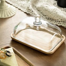 Butterdose Holz mit Glasdeckel Butterglocke Butterbehälter Butterschale