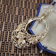 QVC 925 Sterling Silber Halskette, Jugendstil Anhänger, Gold über Schmuck