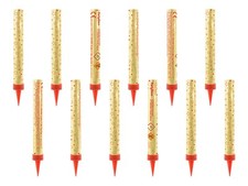 Tortenfontänen Gold mit roten Sternen, 12 cm, 12 Stück, Partydeko