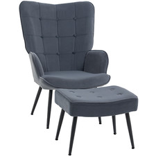 Ohrensessel mit Fußhocker Chesterfield Sessel Armlenstuhl Samt-Bezug Lesesessel