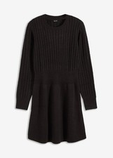 Neu Strickkleid mit Zopfmuster Gr. 40/42 Schwarz Mini Strick-Kleid Freizeitkleid