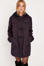 Urban Outfitters Duffle Checked Coat Navy/Red UK S UVP 99£ LN042 MM 03