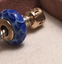 Pandora Charm Murano LOTUS blau, Gold 14 Kt,Gelbgold 585,SELTEN