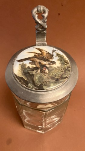 Antik jagd bierkrug - antik, zinndeckel