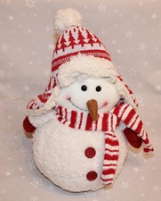 Schneemann in weiß Plüsch mit Strickmütze und schal Höhe ca. 30 cm hoch +NEU+
