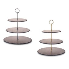 Echtwerk B-EW-ET-1782G Schiefer Etagere 3‐Stöckig Naturschiefer Metall 35 cm