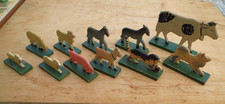 11 alte Holzfiguren Holztiere 30s 40s Bauernhof Kuh Esel Hund Katze Schaf Ziege