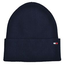 TOMMY HILFIGER - STRICKMÜTZE MÜTZE BEANIE - BAUMWOLLE KASCHMIR - BLAU - NEU
