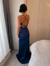 Elegantes Abendkleid Abiye Rückenfrei Beinschlitz marine
