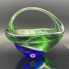 Glas Vase Czech art glass Palecek  Skrdlovice 1970-80 Blau grün Etikett 1,1kg