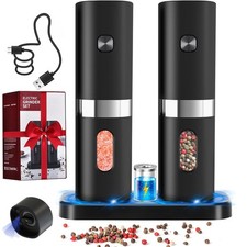 USB Aufladbare Elektrische Pfeffermühle Salzmühle 2er Set Profi Gewürzmühlen