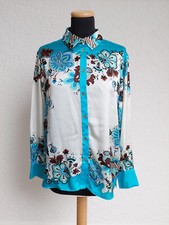Weiß blau braun Blumen Satin Hemd Bluse von Zara, Gr. L (NEU)