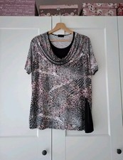 Bezauberndes Damen Shirt Wasserfallausschnitt Gr. L Schwarz Weiß Rosa