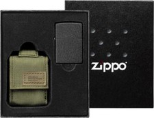 Zippo Feuerzeug Geschenkset Black Crackle Tasche grün Nylon Sturmfeuerzeug