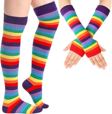 Gestreifte Armstulpen Beinwärmer Damen Fingerlose Handschuhe Oberschenkel