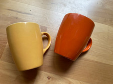 4 Trinkbecher für Pott Kaffee oder Tee Gelb Orange 2 x Grün