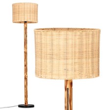 HOFSTEIN Dello Stehlampe aus Holz/Metall und Schirm aus Korbgeflecht/Rattan