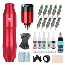 Tattoo Maschine Set Wireless Complete Kit Rotary Pen with 1500mAh Battery Car...