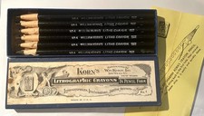 12 Kreide Stifte Korn's Lithographic Crayons No 4 in OV-unbenutzt, sehr selten!