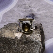 Schwarzer, Stern, Saphir, Ring, 925er Silber, Edelsteinring (22899), Sternstein