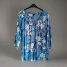 Rainbow Tunika Bluse Gr. 44 46 jeansblau mit Blumenmuster 