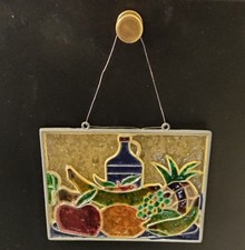 Fensterbild, handgefertigt, Obst, Wein, Palme, Vintage 