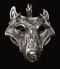 Anhänger Edelstahl Wolf keltischer Wolfskopf Fenrir schwarze Augen 4x5  mystisch