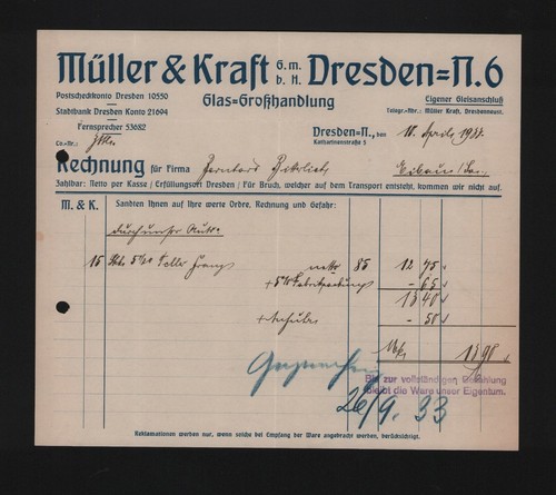 Dresden rechnung 1933 - dresden,,