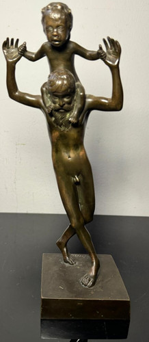 Bronzefigur faun mit kind - bronzefigur, –