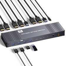 8K Dual Displayport KVM Switch 8K@60Hz 4K@120/144Hz 1080P@165Hz 2 PCs 2 Monitore