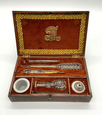antikes Schreibset in einer Holzkassette- sechsteilig Schreibtischutensilien