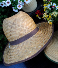 Cowboy- Strohhut..Country- Sommerhut mit Kinnband...Natur..Gr. 60, breite Krempe