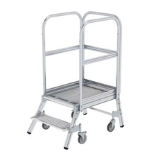 Munk Podesttreppe einseitig begehbar mit Federrollen Stahl-Gitterrost