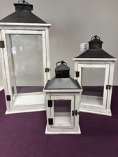 Laterne  Metall Glas antik weiß Shabby Chic 34  / 47 / 69  cm hoch Größenwahl