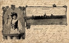 Ak Armsheim in Rheinhessen, Gesamtansicht, Frau in Tracht - 11314080