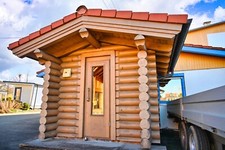 Massives Saunahaus, Gartensauna, Außensauna Rundbalkensauna Musterhaus