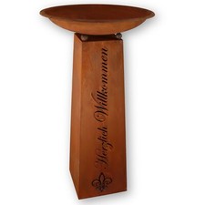 Metall Dekosäule Herzlich Willkommen mit Rost Schale 1 m Garten Deko Vintage